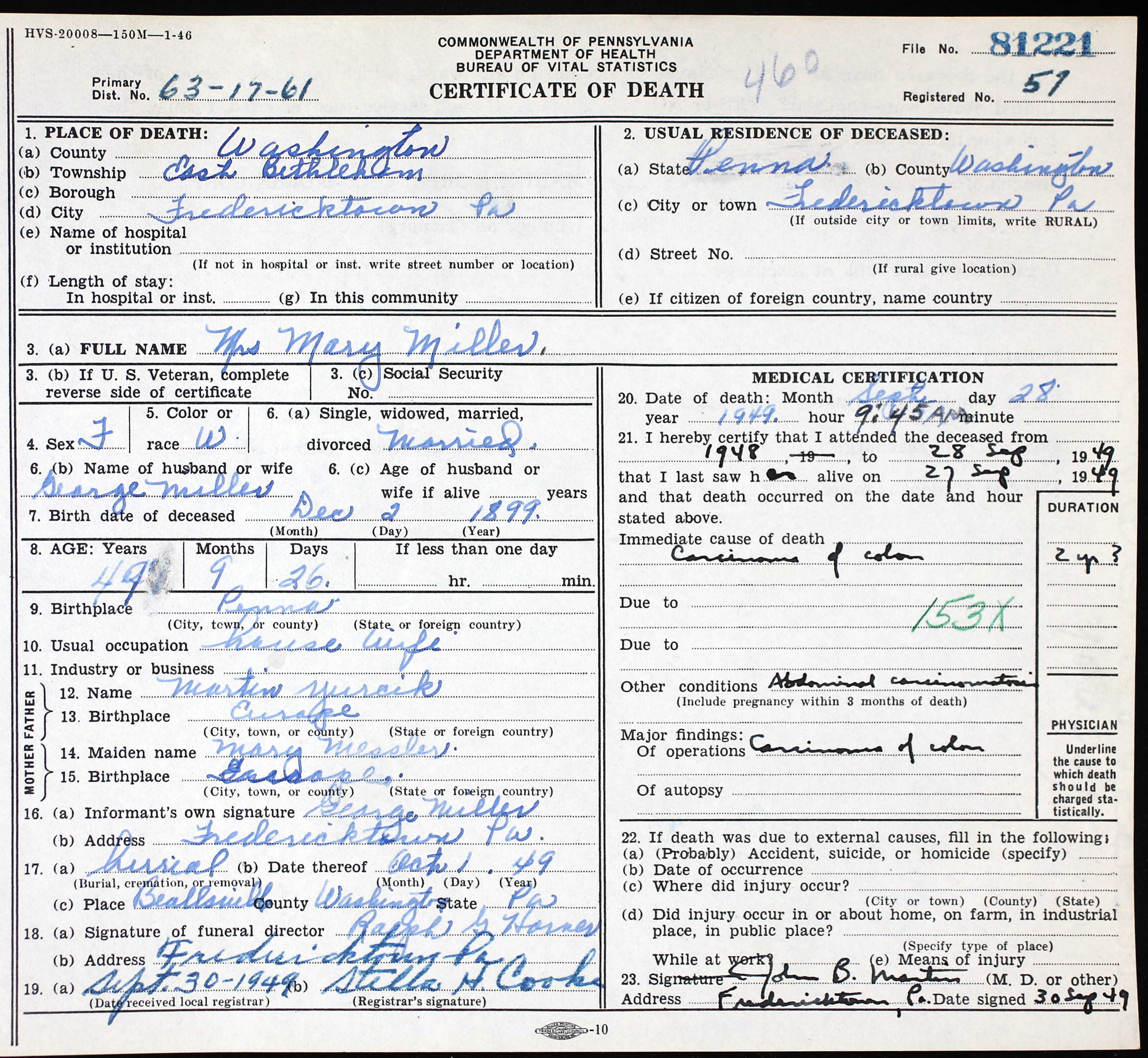 death certificate